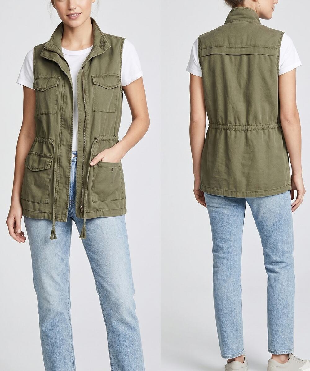 Universal Thread Womens Small Sleeveless Utilty Barn Jacket Olive Green